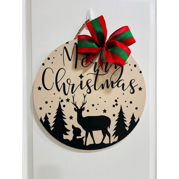 Unbranded Other - Round Holiday Door Decor Merry Christmas Sign with Custom Bow,
19” Diameter